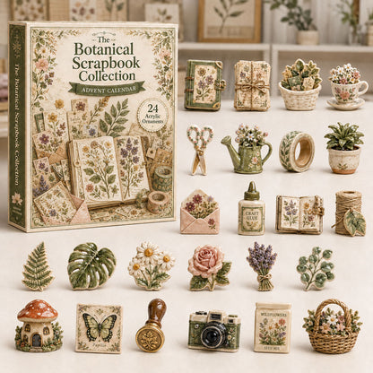 CHRISTMAS KICKOFF 40% OFF - Botanical Scrapbook Advent Calendar 2026 - 24-Day Festive Countdown, Acrylic Charms Blind Box - Gift For Scrapbook Lovers