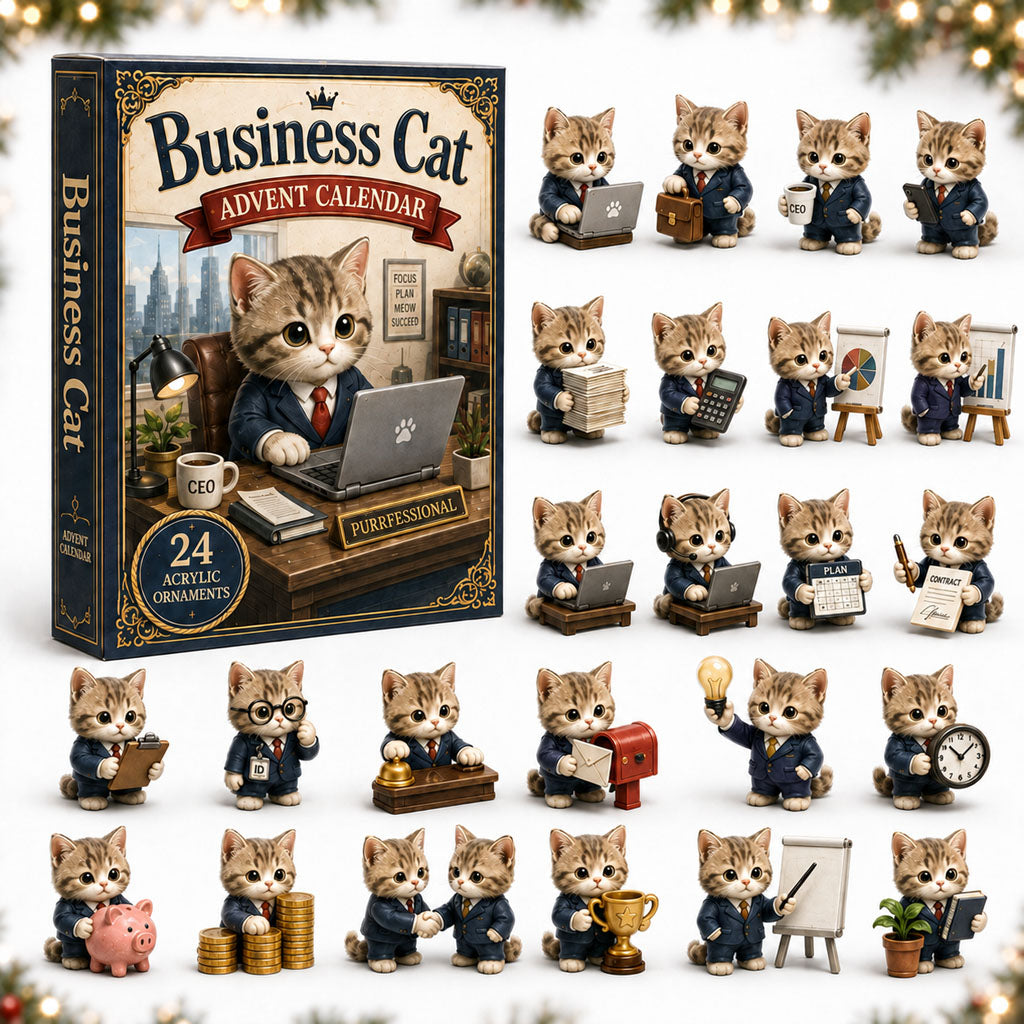 CHRISTMAS KICKOFF 40% OFF - Business Cat Advent Calendar 2026 - 24-Day Festive Countdown, Acrylic Charms Blind Box - Gift For Cat Lovers
