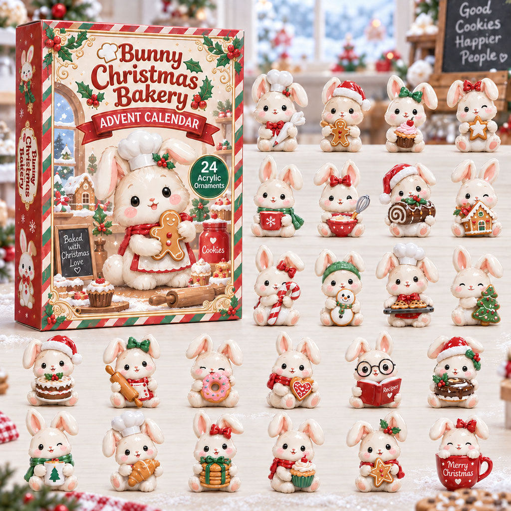 CHRISTMAS KICKOFF 40% OFF - Bunny Christmas Bakery Advent Calendar 2026 - 24-Day Festive Countdown, Acrylic Charms Blind Box - Gift For Bunny Lovers AC0HA243