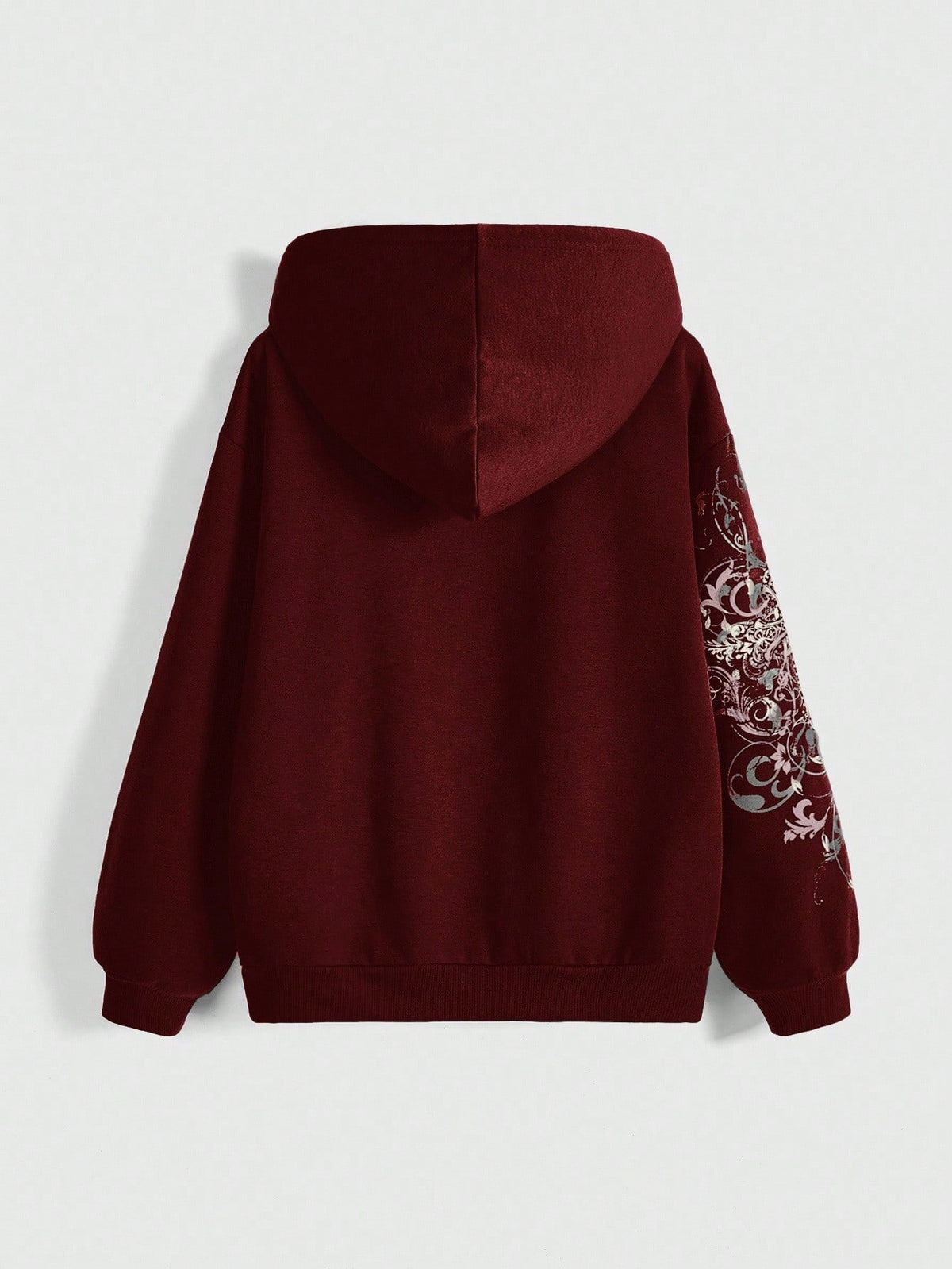 Burgundy Gothic Cross Graphic Fleece Zip Hoodie