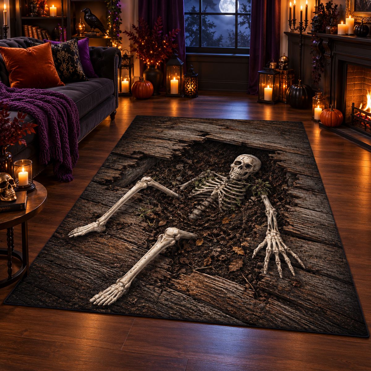 Buried Skeleton Wooden Halloween Area Rug
