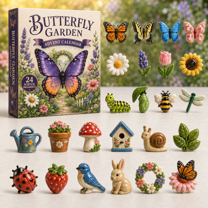 CHRISTMAS KICKOFF 40% OFF - Butterfly Garden Advent Calendar 2026 - 24-Day Festive Countdown, Acrylic Charms Blind Box - Gift For Gardening Lovers AC0TM039