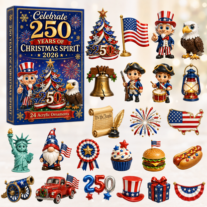 🗽 CHRISTMAS KICKOFF 40% OFF ✨ - 250 Years of Christmas Spirit Advent Calendar 2026 - 24-Day Festive Countdown, Acrylic Charms Blind Box - Gift For Family & Friends