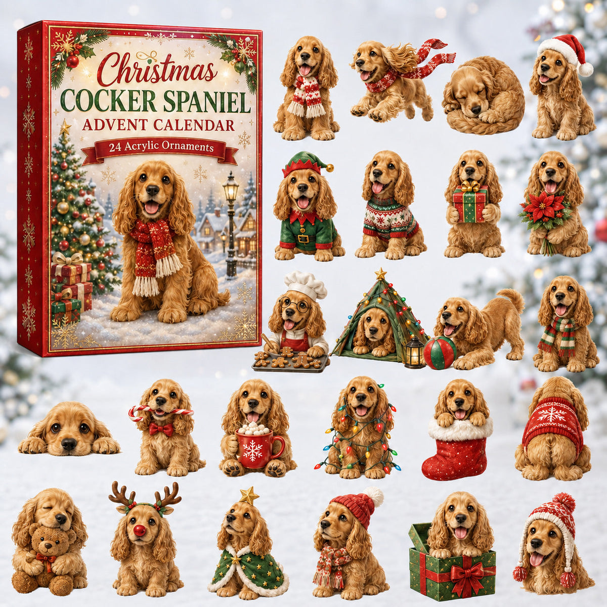 CHRISTMAS KICKOFF 40% OFF - Christmas Cocker Spaniel Advent Calendar 2026 - 24-Day Festive Countdown, Acrylic Charms Blind Box - Gift For Cocker Spaniel Lovers