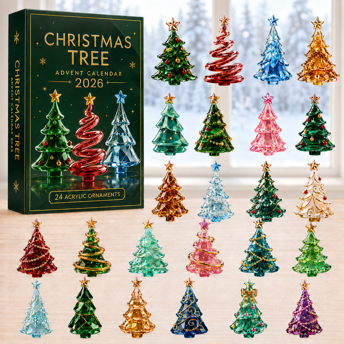 🎄 CHRISTMAS KICKOFF 40% OFF 🎁 - Christmas Glass Tree Advent Calendar 2026 - 24-Day Festive Countdown, Acrylic Charms Blind Box - Gift For Family & Friends