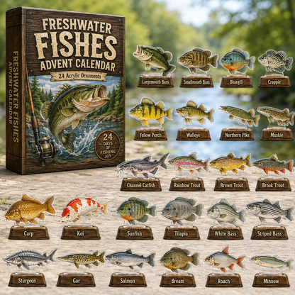 🐟 CHRISTMAS KICKOFF 40% OFF ✨ - Freshwater Fishing Species Advent Calendar 2026 - 24-Day Festive Countdown, Acrylic Charms Blind Box - Gift For Fishing Lovers