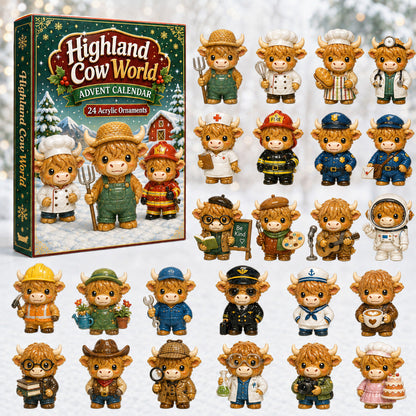 CHRISTMAS KICKOFF 40% OFF - Highland Cow World Advent Calendar 2026 - 24-Day Festive Countdown, Acrylic Charms Blind Box - Gift For Highland Cow Lovers