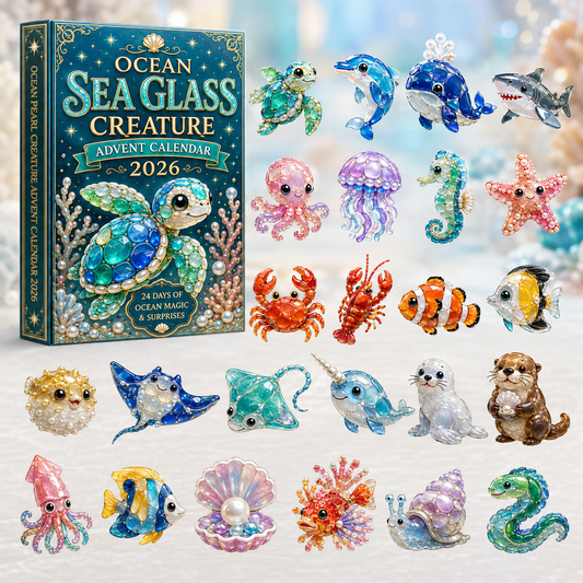 🦀 CHRISTMAS KICKOFF 40% OFF 🫧 - Ocean Sea Glass Creature Advent Calendar 2026 - 24-Day Festive Countdown, Acrylic Charms Blind Box - Gift For Ocean Lovers
