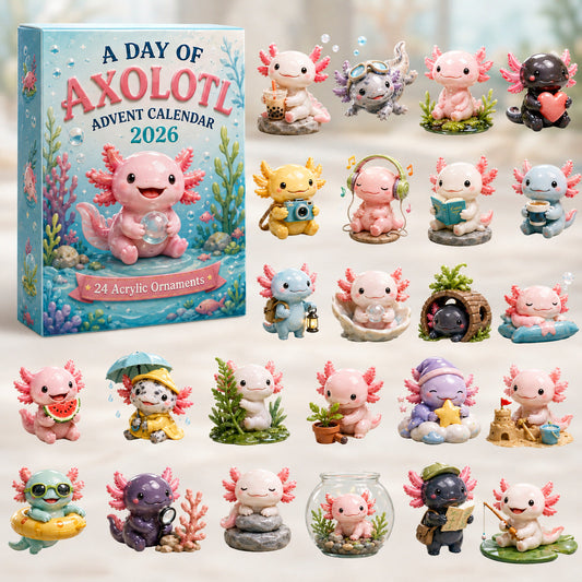 CHRISTMAS KICKOFF 40% OFF - A Day Of Axolotl Advent Calendar 2026 - 24-Day Festive Countdown, Acrylic Charms Blind Box - Gift For Axolotl Lovers AC0HT490