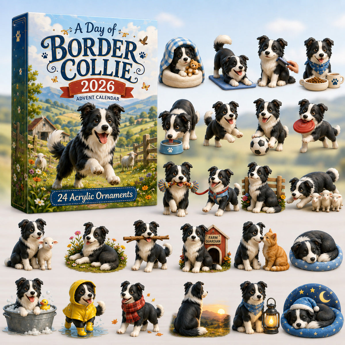 CHRISTMAS KICKOFF 40% OFF - A Day of Border Collie Advent Calendar 2026 - 24-Day Festive Countdown, Acrylic Charms Blind Box - Gift For Border Collie Lovers AC0HT176