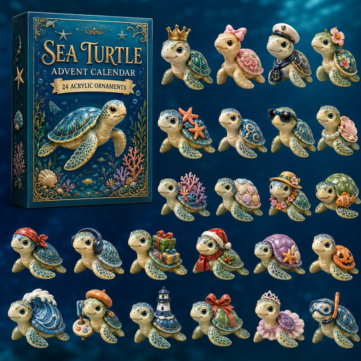 CHRISTMAS KICKOFF 40% OFF - A Year Of Sea Turtle Advent Calendar 2026 - 24-Day Festive Countdown, Acrylic Charms Blind Box - Gift For Sea Turtle Lovers