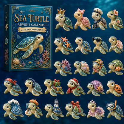 CHRISTMAS KICKOFF 40% OFF - A Year Of Sea Turtle Advent Calendar 2026 - 24-Day Festive Countdown, Acrylic Charms Blind Box - Gift For Sea Turtle Lovers