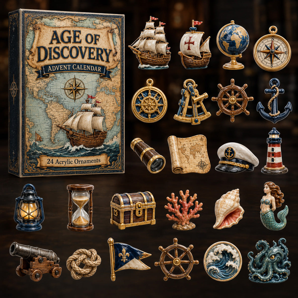 CHRISTMAS KICKOFF 40% OFF - Age Of Discovery Marine Advent Calendar 2026 - 24-Day Festive Countdown, Acrylic Charms Blind Box - Gift For Family & Friends
