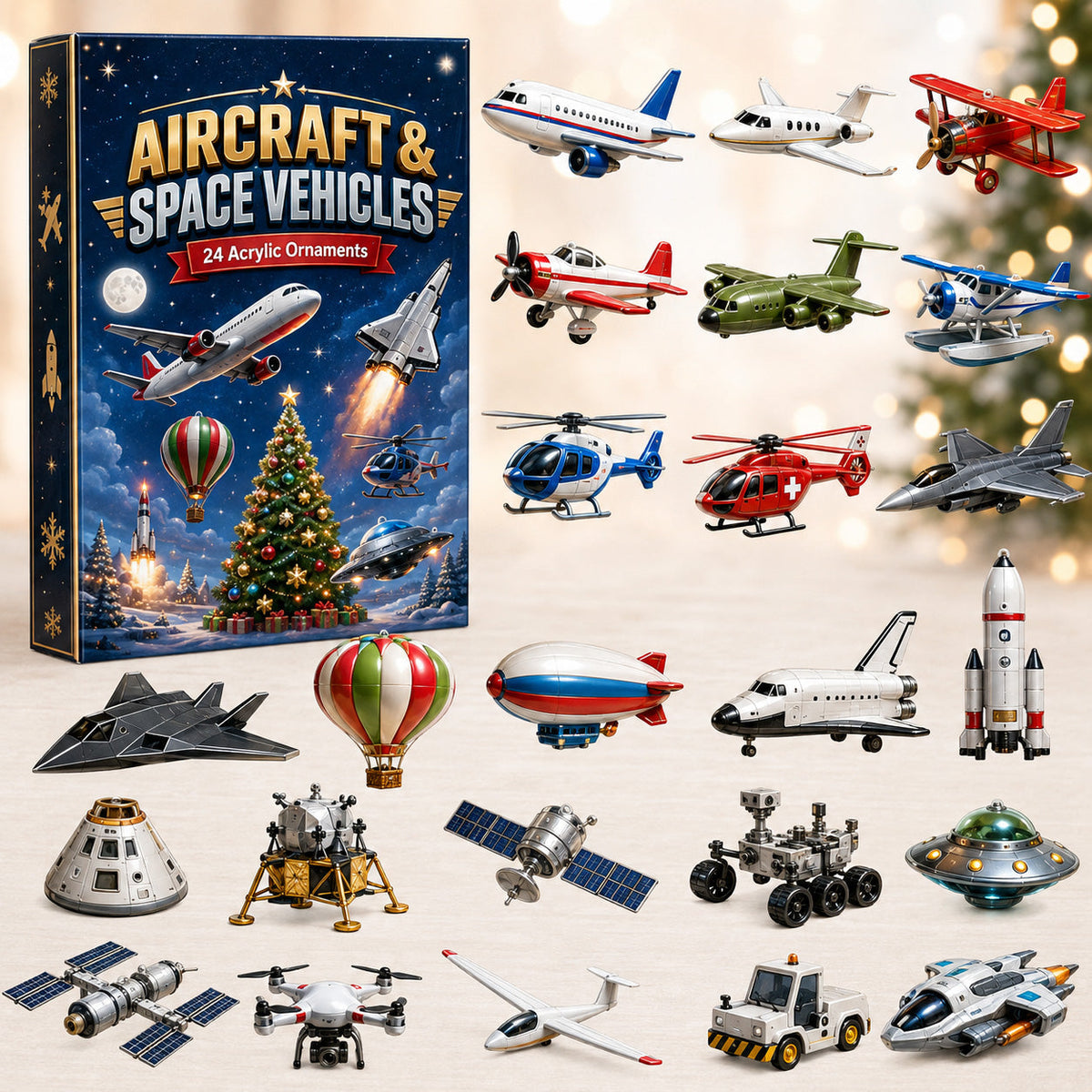 CHRISTMAS KICKOFF 40% OFF - Aircraft & Space Vehicles Advent Calendar 2026 - 24-Day Festive Countdown, Acrylic Charms Blind Box - Gift For Kids, Family & Friends
