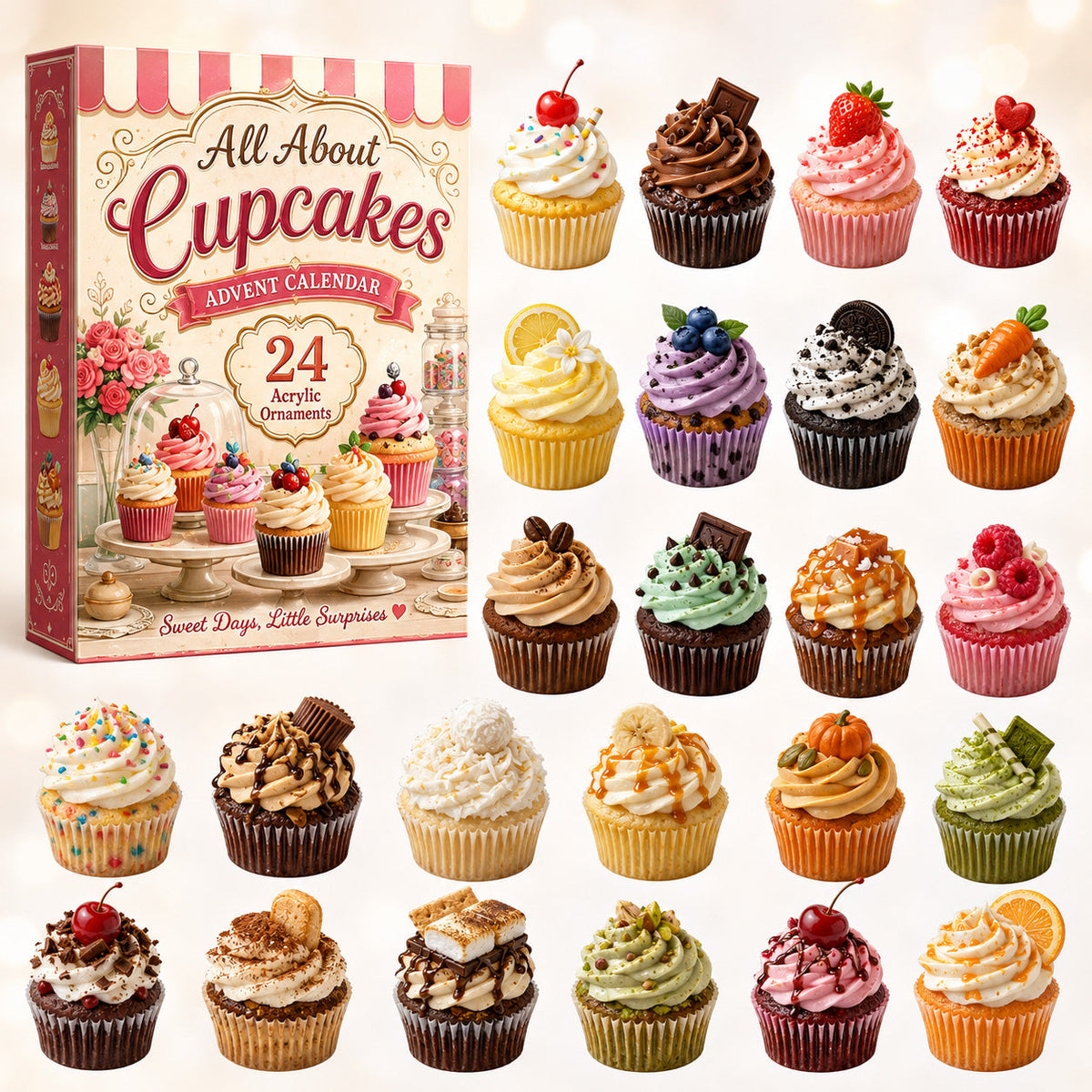 CHRISTMAS KICKOFF 40% OFF - All About Cupcakes Advent Calendar 2026 - 24-Day Festive Countdown, Acrylic Charms Blind Box - Gift For Baking Lovers AC0HT449