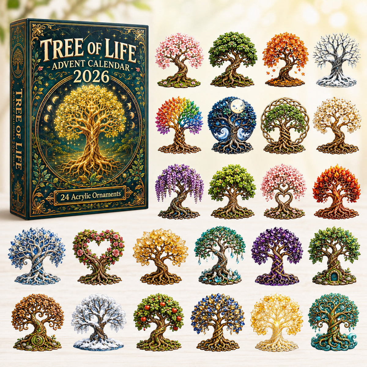 CHRISTMAS KICKOFF 40% OFF - All Year Tree Of Life Advent Calendar 2026 - 24-Day Festive Countdown, Acrylic Charms Blind Box - Gift For Family & Friends AC0HT300