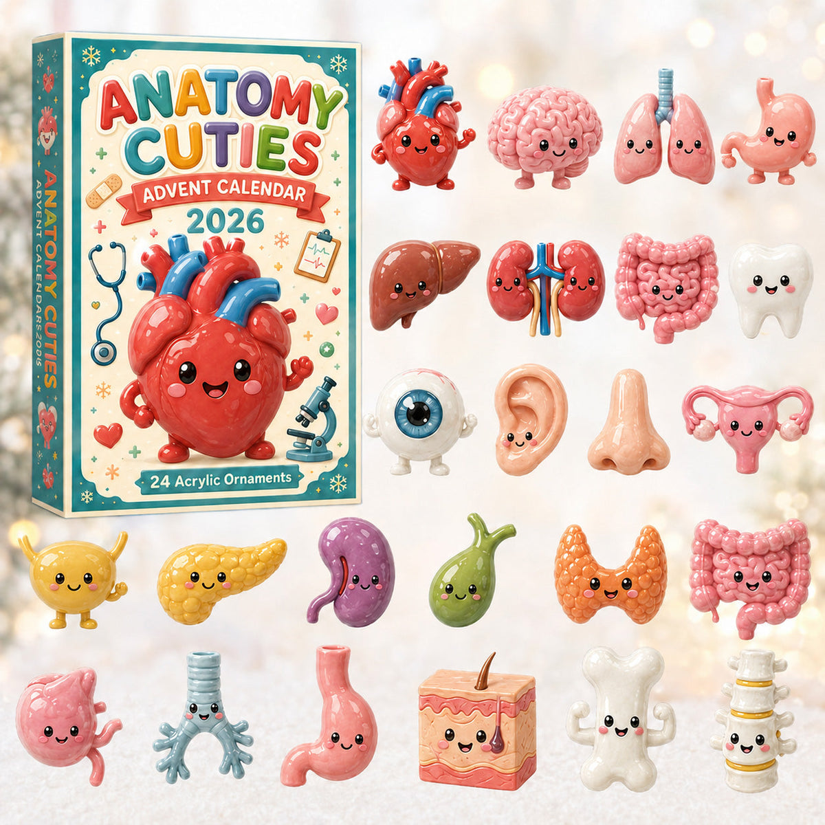 CHRISTMAS KICKOFF 40% OFF - Anatomy Cuties Advent Calendar 2026 - 24-Day Festive Countdown, Acrylic Charms Blind Box - Gift For Nurses & Doctors AC0HT524