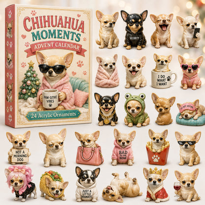 CHRISTMAS KICKOFF 40% OFF - Chihuahua Meme Advent Calendar 2026 - 24-Day Festive Countdown, Acrylic Charms Blind Box - Gift For Chihuahua Lovers