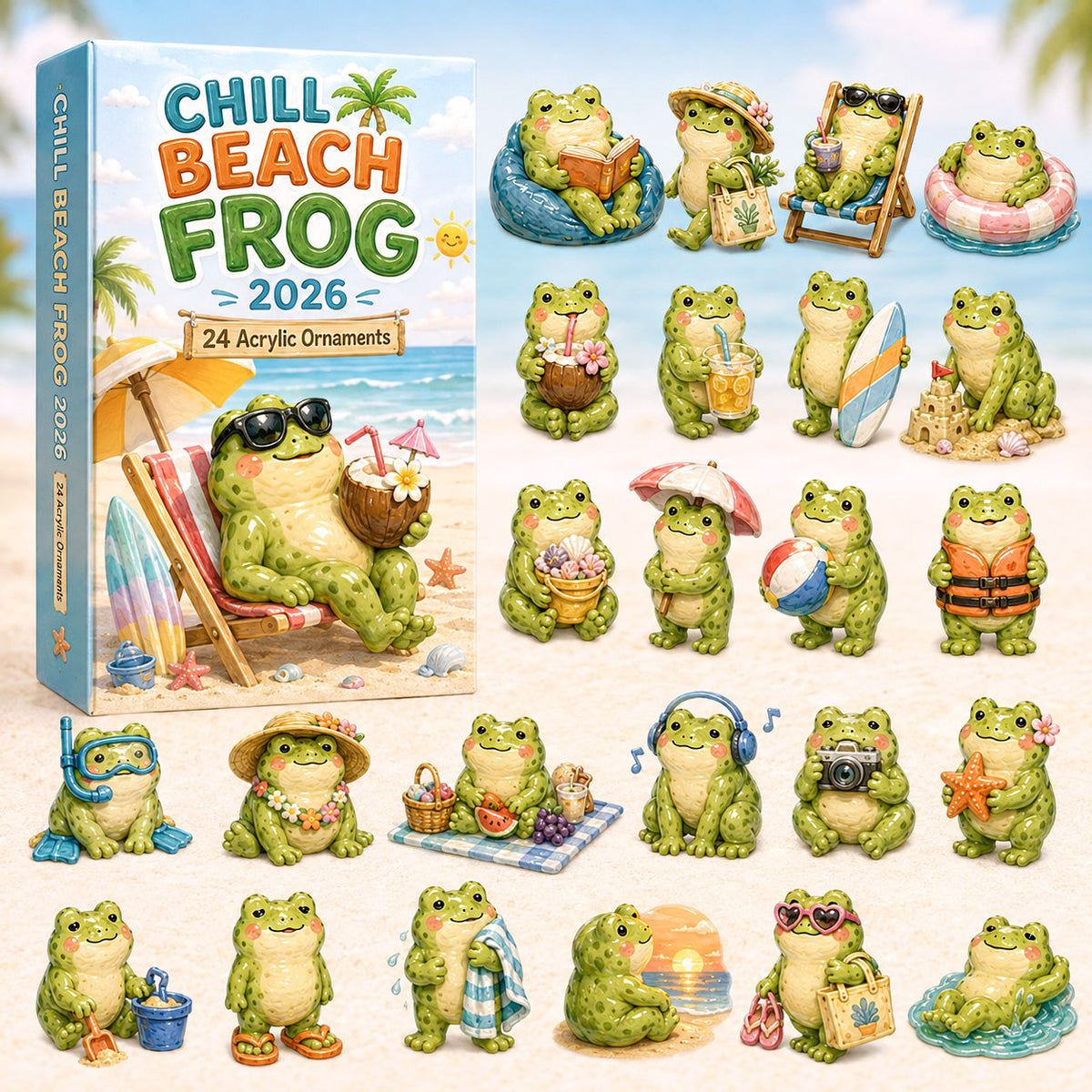 CHRISTMAS KICKOFF 40% OFF - Chill Beach Frog Advent Calendar 2026 - 24-Day Festive Countdown, Acrylic Charms Blind Box - Gift For Frog Lovers AC0HT350