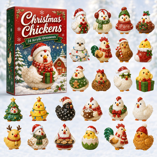 CHRISTMAS KICKOFF 40% OFF - Christmas Chickens Advent Calendar 2026 - 24-Day Festive Countdown, Acrylic Charms Blind Box - Gift For Farmers, Chicken Lovers
