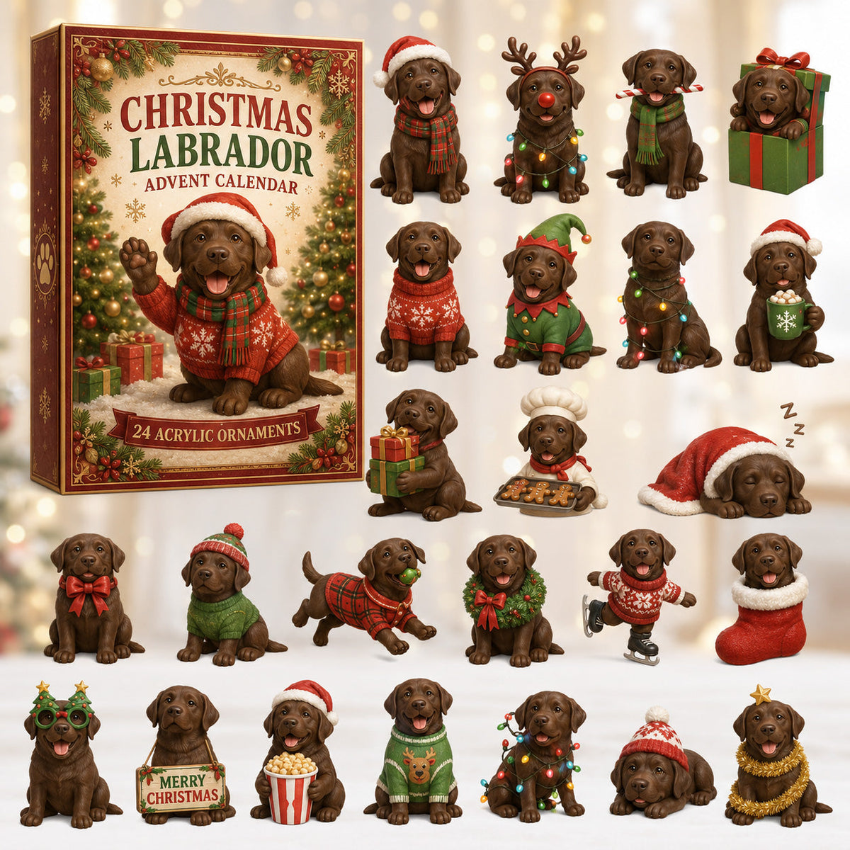 CHRISTMAS KICKOFF 40% OFF - Christmas Chocolate Labrador Advent Calendar 2026 - 24-Day Festive Countdown, Acrylic Charms Blind Box - Gift For Labrador Lovers