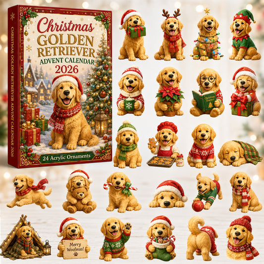 CHRISTMAS KICKOFF 40% OFF - Christmas Golden Retriever Advent Calendar 2026 - 24-Day Festive Countdown, Acrylic Charms Blind Box - Gift For Golden Retriever Lovers