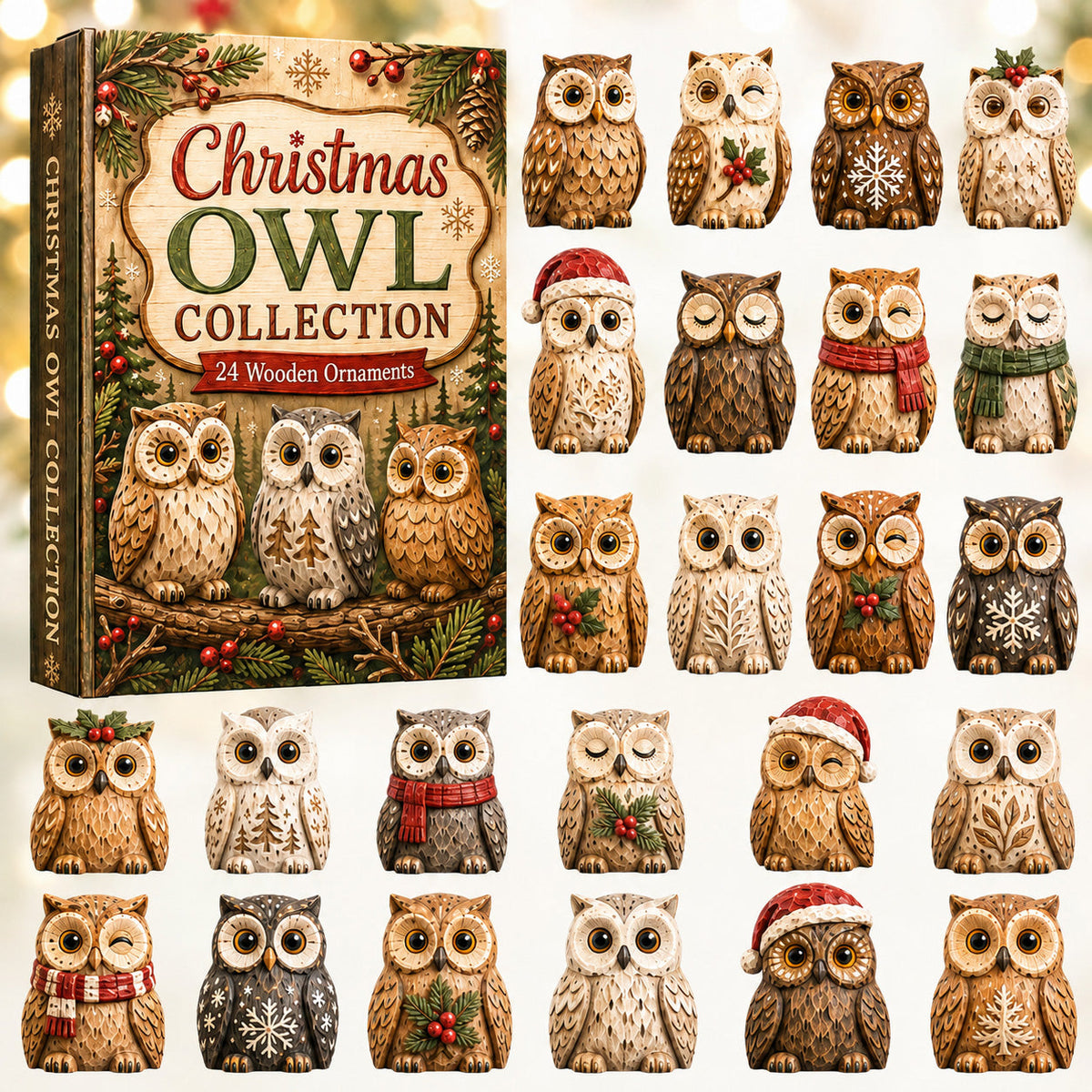 CHRISTMAS KICKOFF 40% OFF - Christmas Owl Advent Calendar 2026 - 24-Day Festive Countdown, Wooden Charms Blind Box - Gift For Owl Lovers AC0HT384