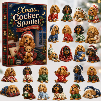 CHRISTMAS KICKOFF 40% OFF - Cocker Spaniel Pajama Advent Calendar 2026 - 24-Day Festive Countdown, Acrylic Charms Blind Box - Gift For Cocker Spaniel Lovers
