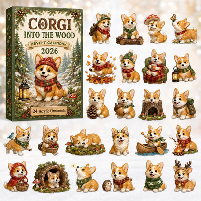 CHRISTMAS KICKOFF 40% OFF - Corgi into the Wood Advent Calendar 2026 - 24-Day Festive Countdown, Acrylic Charms Blind Box - Gift For Corgi Lovers