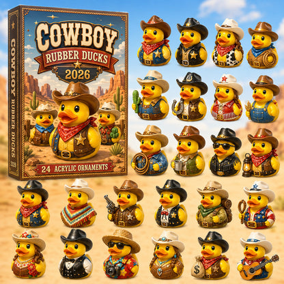 CHRISTMAS KICKOFF 40% OFF - Cowboy Rubber Duck Advent Calendar 2026 - 24-Day Festive Countdown, Acrylic Charms Blind Box - Gift For Family & Friends