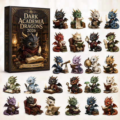 CHRISTMAS KICKOFF 40% OFF - Dark Academia Dragons Advent Calendar 2026 - 24-Day Festive Countdown, Acrylic Charms Blind Box - Gift For Dragon Lovers AC0HT419