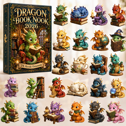 CHRISTMAS KICKOFF 40% OFF - Dragon Book Nook Advent Calendar 2026 - 24-Day Festive Countdown, Acrylic Charms Blind Box - Gift For Dragon Lovers AC0HT421