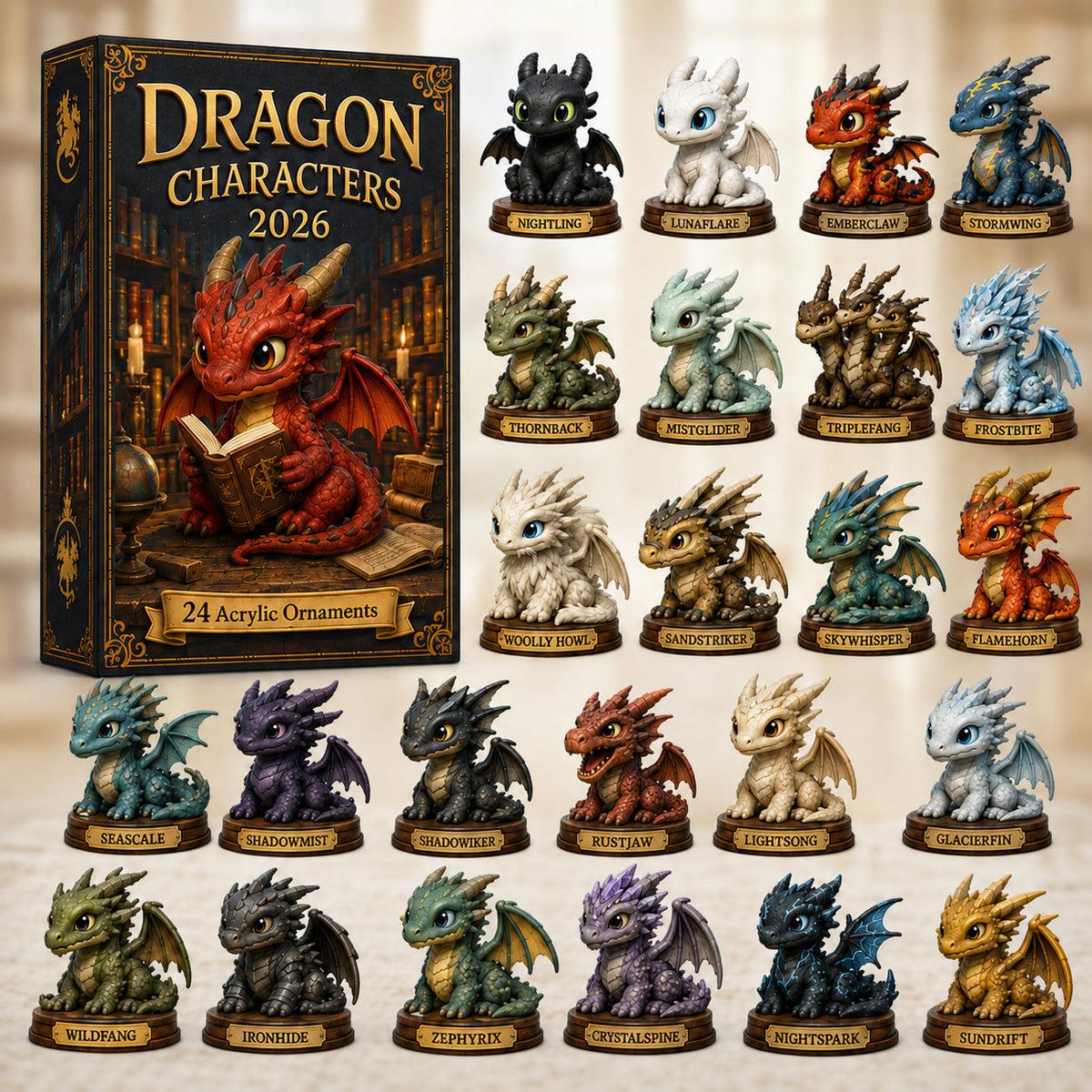 CHRISTMAS KICKOFF 40% OFF - Dragon Characters Advent Calendar 2026 - 24-Day Festive Countdown, Acrylic Charms Blind Box - Gift For Dragon Lovers AC0HT420