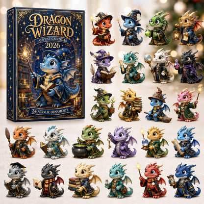 CHRISTMAS KICKOFF 40% OFF - Dragon Wizard Advent Calendar 2026 - 24-Day Festive Countdown, Acrylic Charms Blind Box - Gift For Dragon Lovers