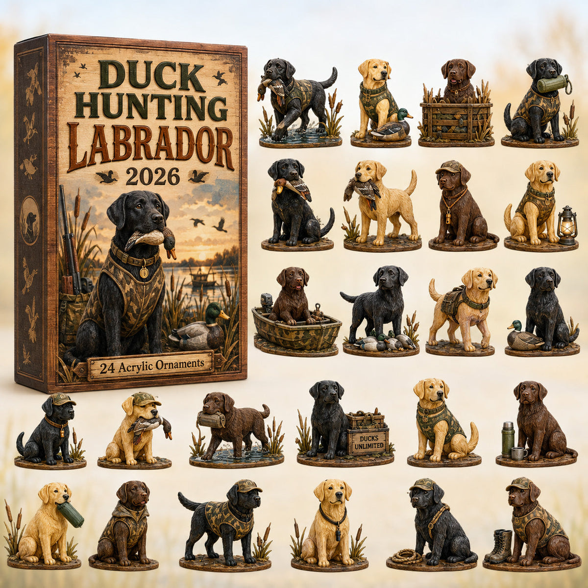CHRISTMAS KICKOFF 40% OFF - Duck Hunting Labrador Advent Calendar 2026 - 24-Day Festive Countdown, Acrylic Charms Blind Box - Gift For Labrador Lovers AC0HT260