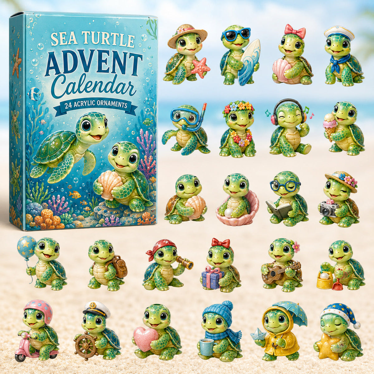 CHRISTMAS KICKOFF 40% OFF - Everyday Sea Turtle Advent Calendar 2026 - 24-Day Festive Countdown, Acrylic Charms Blind Box - Gift For Sea Turtle Lovers