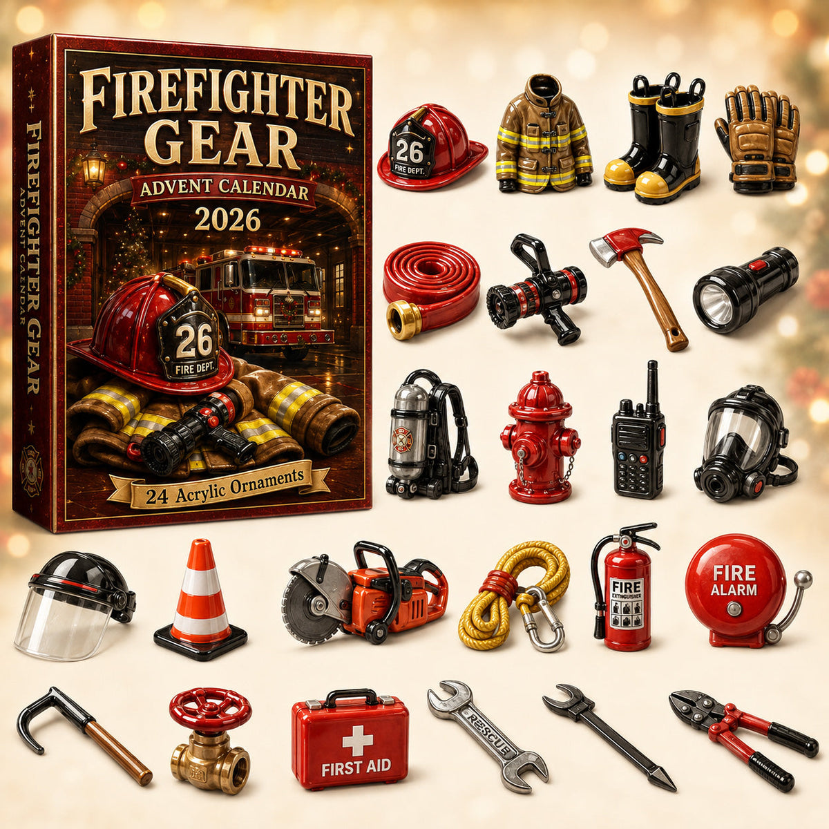CHRISTMAS KICKOFF 40% OFF - Firefighter Gear Advent Calendar 2026 - 24-Day Festive Countdown, Acrylic Charms Blind Box - Gift For Firefighters AC0HT478