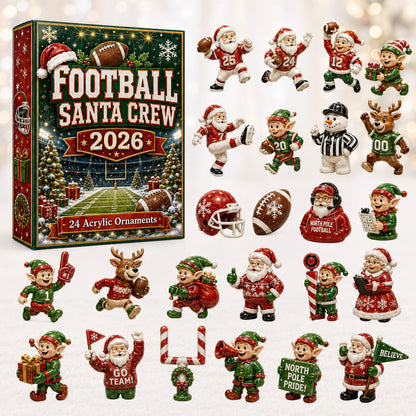 CHRISTMAS KICKOFF 40% OFF - Football Santa Crew Advent Calendar 2026 - 24-Day Festive Countdown, Acrylic Charms Blind Box - Gift For Football Lovers AC0HT344