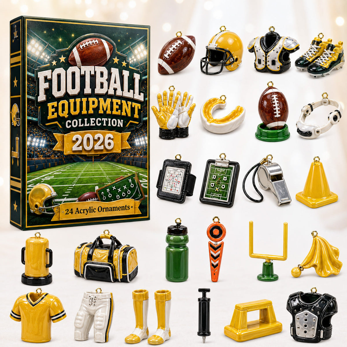 CHRISTMAS KICKOFF 40% OFF - Football Yellow Team Advent Calendar 2026 - 24-Day Festive Countdown, Acrylic Charms Blind Box - Gift For Football Lovers AC0HT340