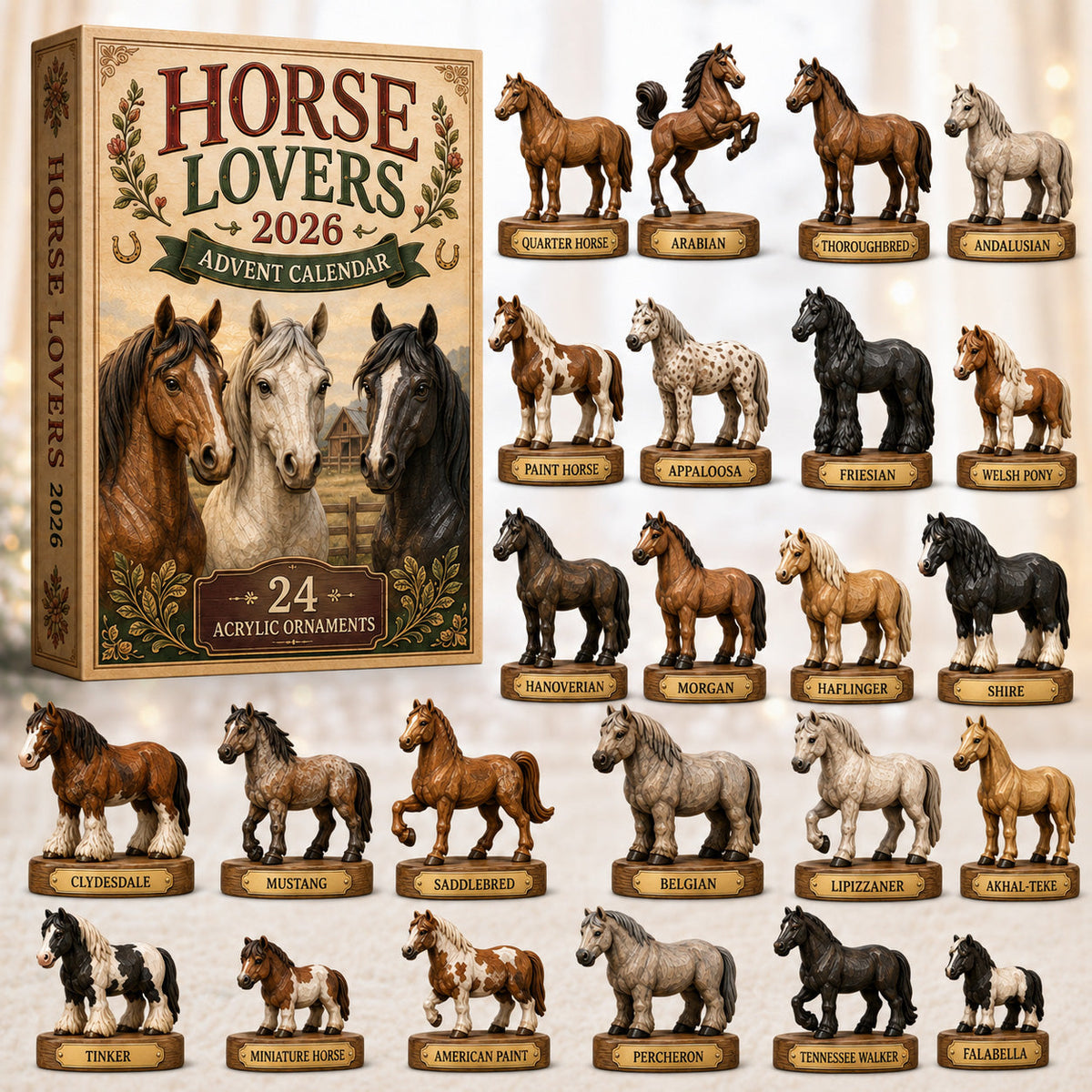 CHRISTMAS KICKOFF 40% OFF - Horse Lovers Advent Calendar 2026 - 24-Day Festive Countdown, Acrylic Charms Blind Box - Gift For Horse Lovers AC0HT505