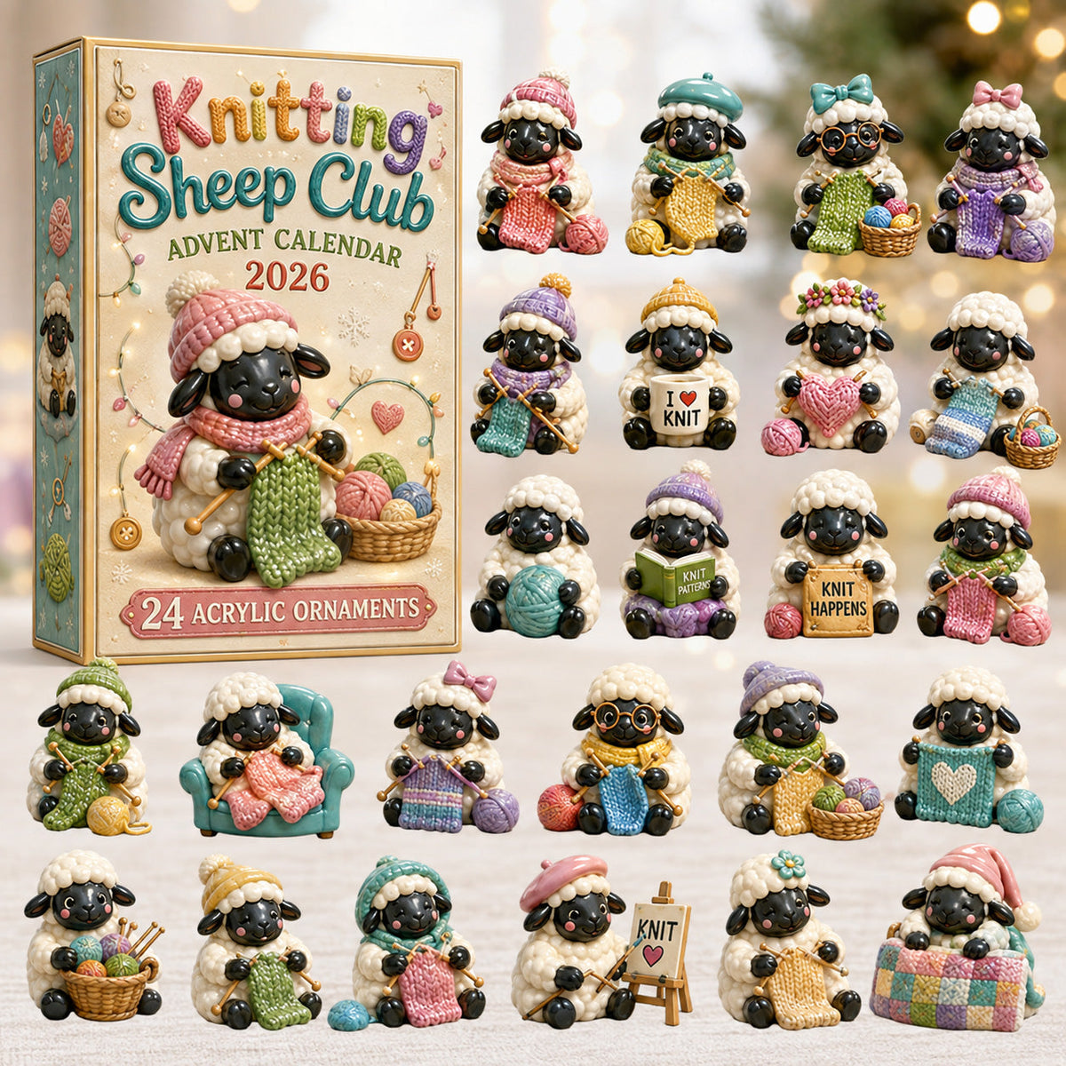 CHRISTMAS KICKOFF 40% OFF - Knitting Sheep Club Advent Calendar 2026 - 24-Day Festive Countdown, Acrylic Charms Blind Box - Gift For Sheep Lovers AC0HT548