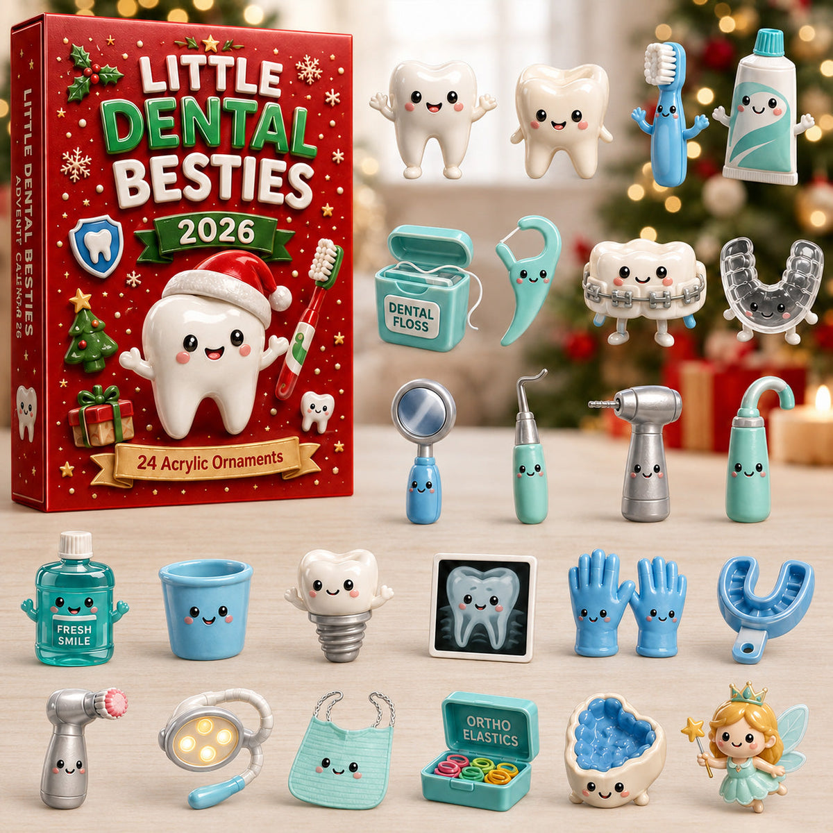 CHRISTMAS KICKOFF 40% OFF - Little Dental Besties Advent Calendar 2026 - 24-Day Festive Countdown, Acrylic Charms Blind Box - Gift For Nurses & Doctors AC0HT528