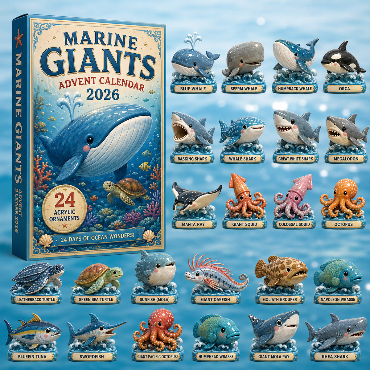 CHRISTMAS KICKOFF 40% OFF - Marine Giants Advent Calendar 2026 - 24-Day Festive Countdown, Acrylic Charms Blind Box - Gift For Ocean Lovers, Family & Friends AC0HT239