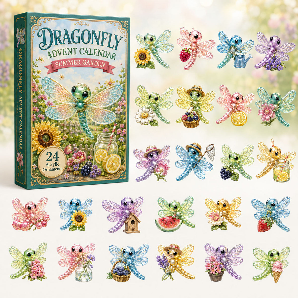 CHRISTMAS KICKOFF 40% OFF - Meadow Dragonfly Advent Calendar 2026 - 24-Day Festive Countdown, Acrylic Charms Blind Box - Gift For Dragonfly Lovers