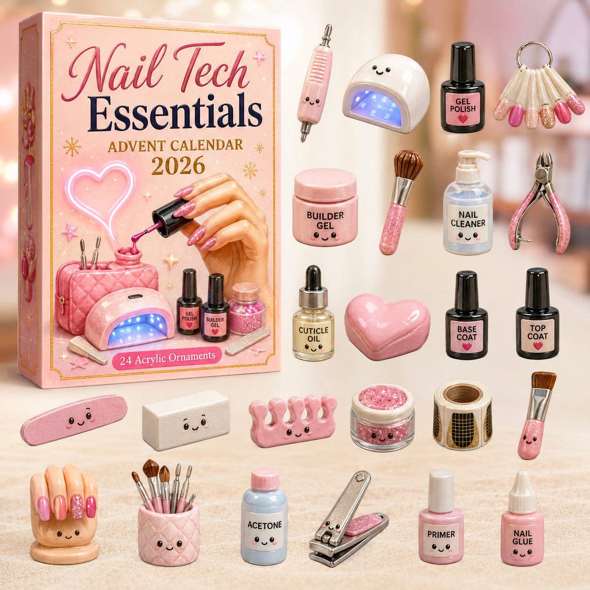 CHRISTMAS KICKOFF 40% OFF - Nail Tech Essentials Advent Calendar 2026 - 24-Day Festive Countdown, Acrylic Charms Blind Box - Gift For Nail Technicians AC0HT318
