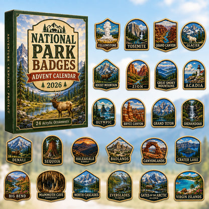 CHRISTMAS KICKOFF 40% OFF - National Park Badges Advent Calendar 2026 - 24-Day Festive Countdown, Acrylic Charms Blind Box - Gift For Family & Friends AC0HT292