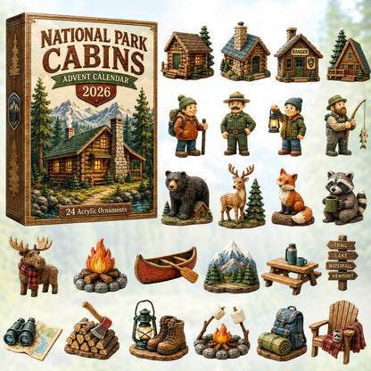 CHRISTMAS KICKOFF 40% OFF - National Park Cabins Advent Calendar 2026 - 24-Day Festive Countdown, Acrylic Charms Blind Box - Gift For Family & Friends AC0HT296