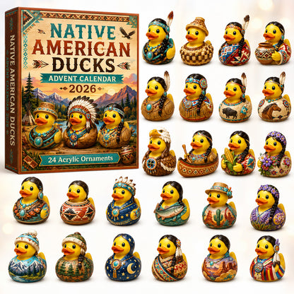 CHRISTMAS KICKOFF 40% OFF - Native American Rubber Duck Advent Calendar 2026 - 24-Day Festive Countdown, Acrylic Charms Blind Box - Gift For Family & Friends
