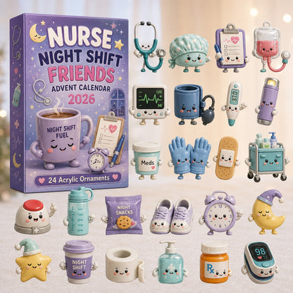 CHRISTMAS KICKOFF 40% OFF - Nurse Night Shift Friends Advent Calendar 2026 - 24-Day Festive Countdown, Acrylic Charms Blind Box - Gift For Nurses & Doctors AC0HT527