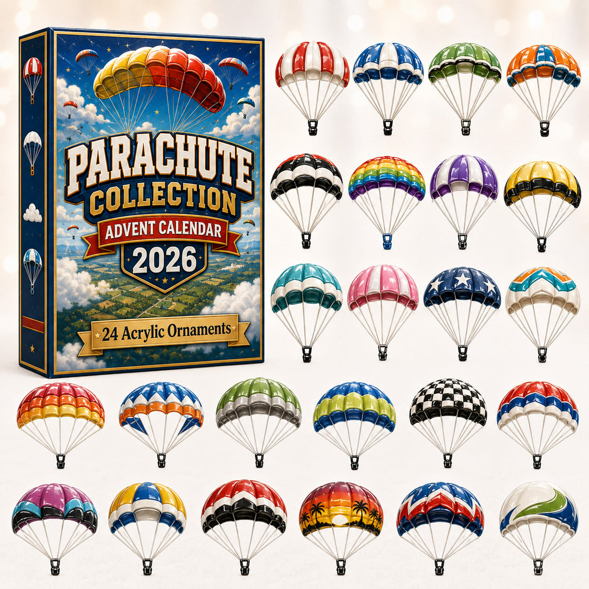 CHRISTMAS KICKOFF 40% OFF - Parachute Collection Advent Calendar 2026 - 24-Day Festive Countdown, Acrylic Charms Blind Box - Gift For Skydiving Lovers AC0HT346